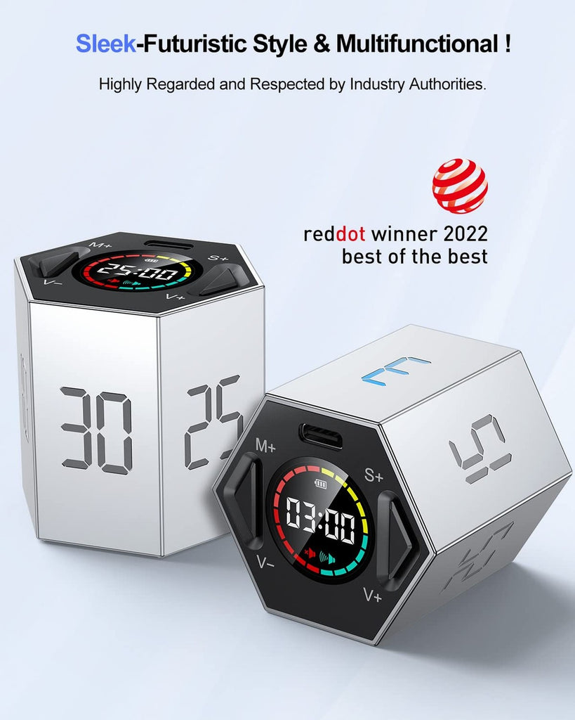 Ticktime Pomodoro Timer Cube, Hexagon Productivity Timer, Pause & Resume, Sil...