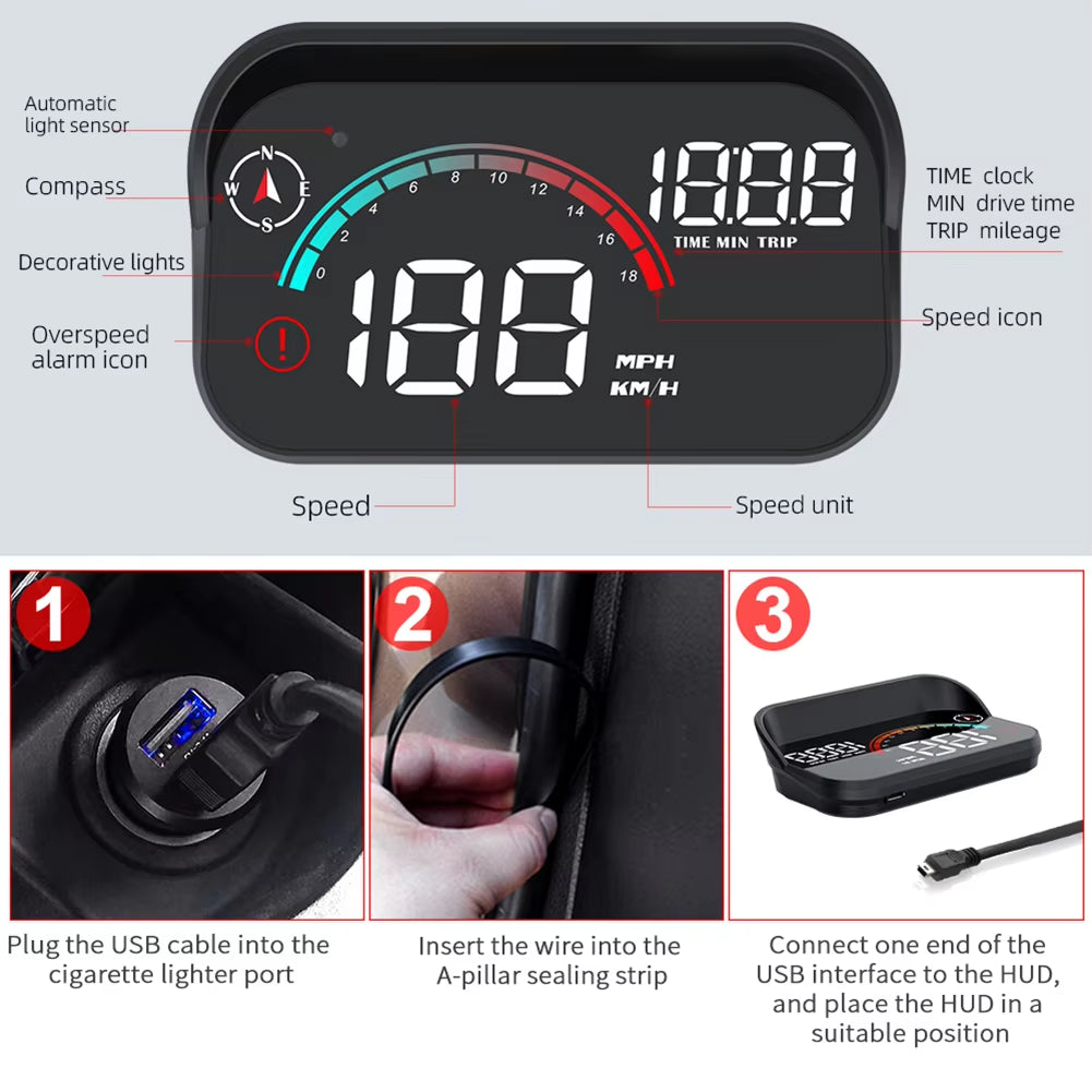 Universal Digital Speedometer GPS Car HUD Head up Display MPH Overspeed Alarm