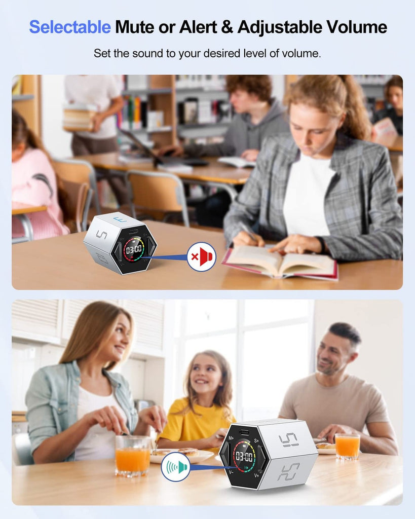 Ticktime Pomodoro Timer Cube, Hexagon Productivity Timer, Pause & Resume, Sil...